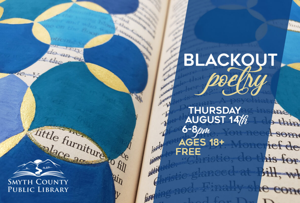 Join us on Thursday, August 14th at 6pm, for a FREE night of Blackout Poetry at the Marion Public Library.