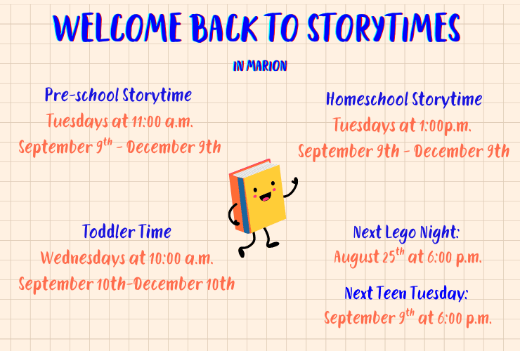 Marion Storytimes start back soon! 
