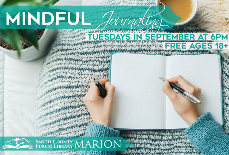 Join us Tuesdays in September for FREE Mindful Journaling at the Smyth Co Public Library.