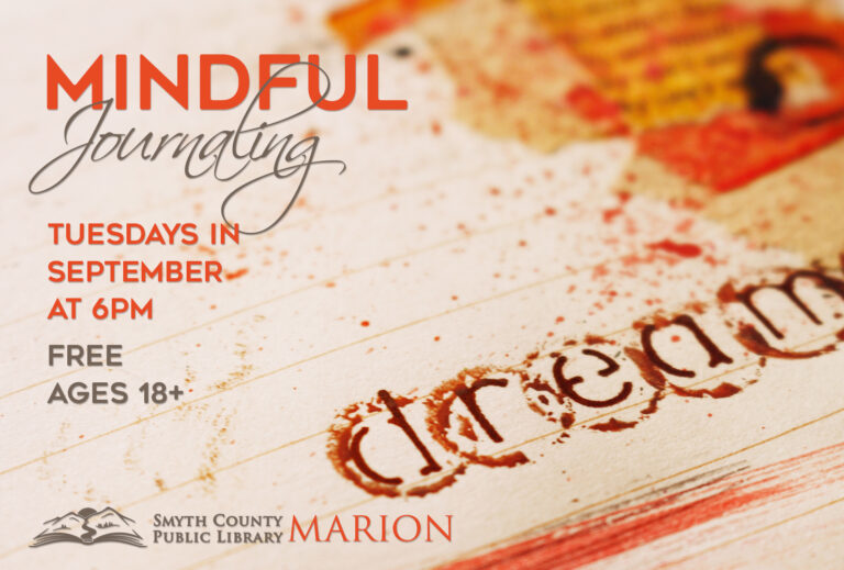 Join us Tuesdays in September for FREE Mindful Journaling at the Smyth Co Public Library.