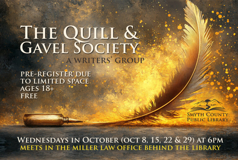 Join us Wednesdays in October for The Quill & Gavel Society, a writers' group.