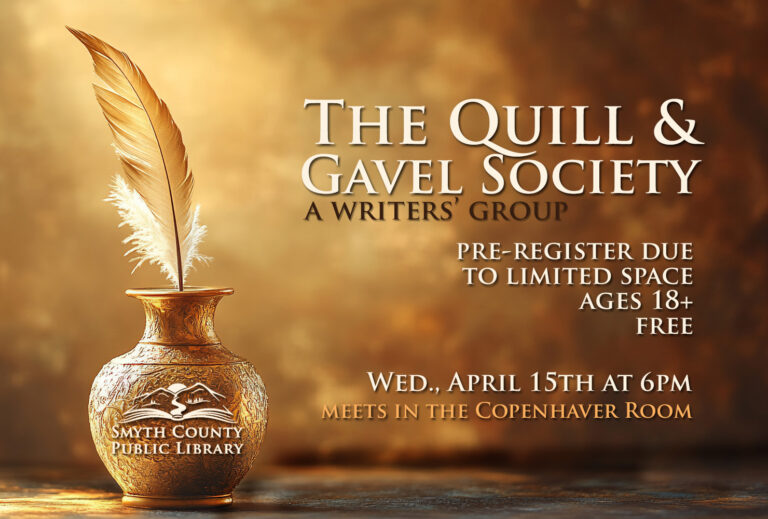Build your own writer's community with The Quill and Gavel Society, meeting monthly at the Marion Public Library.