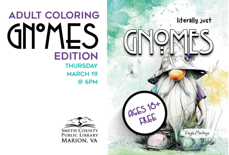 Join us Thursday, March 19th for Adult Coloring Night: Gnomes Edition