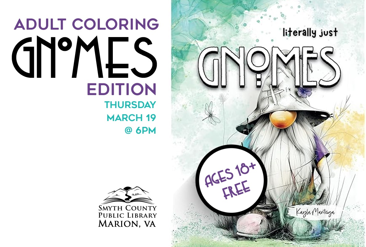 Join us Thursday, March 19th for Adult Coloring Night: Gnomes Edition