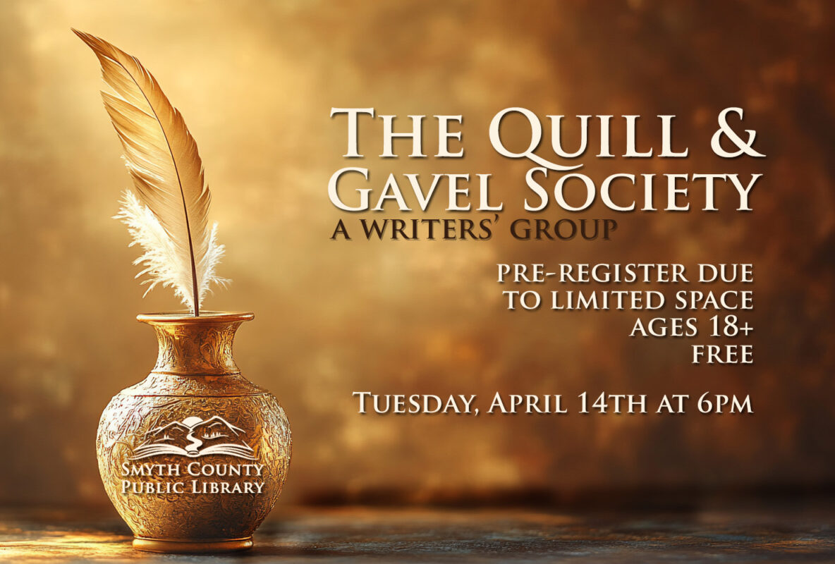 Build your own writer's community with The Quill and Gavel Society, meeting monthly at the Marion Public Library.