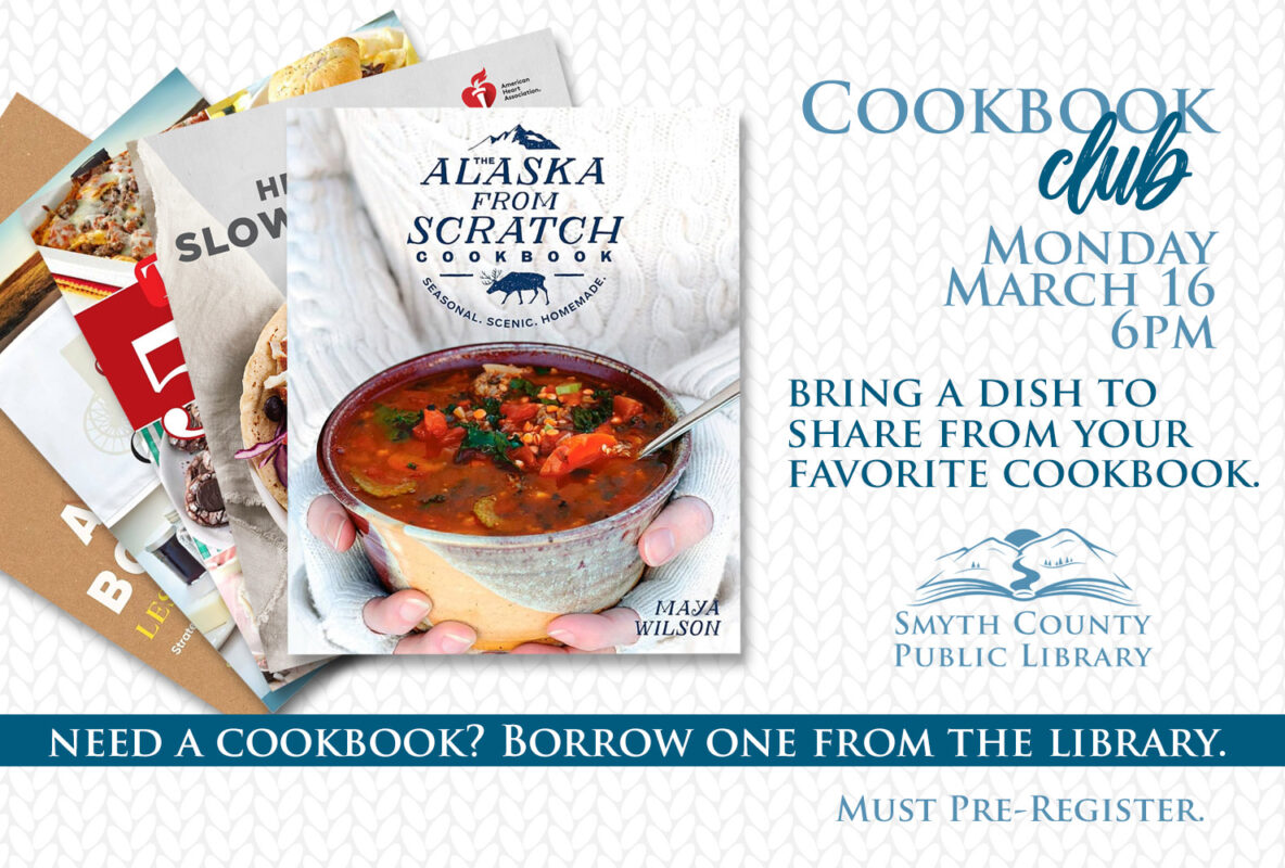 Join us March 16th for Cookbook Club --the intersection of book club and potluck dinner. Pre-registration required.