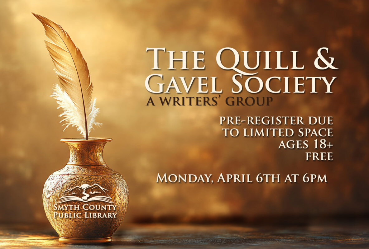 Build your own writer's community with The Quill and Gavel Society, meeting monthly at the Marion Public Library.